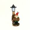 Resin Gnome Figurine with Solar Lighted Lamp and Sign