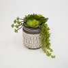 7 Inch Faux Green Succulent Arrangement in Cement Pot