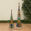 Multi Color Metal Garden Obelisk with Lights and Glass Balls - Set of 2
