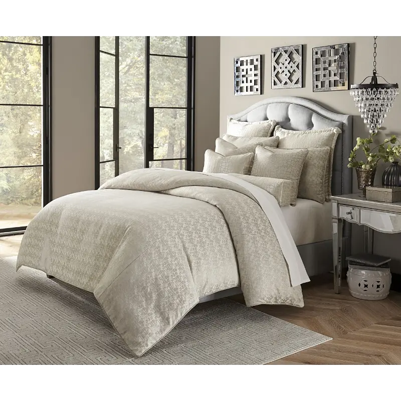 Carlyle Light Gray and Metallic Queen 9 Piece Bedding Collection