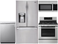 KIT LG 4 Piece Gas Kitchen Appliance Package with 26.2 cu. ft. French Door Refrigerator - Stainless Steel
