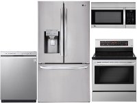 KIT LG 4 Piece Electric Kitchen Appliance Package with 26.2 cu. ft. French Door Refrigerator - Stainless Steel