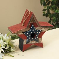 Patriotic Star Wood Birdhouse with Metal Star Accent