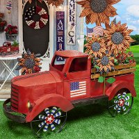 19 Inch Red Metal Antique Americana Truck
