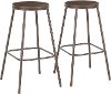 B30-CLRARN-ANE2 Antique Metal and Brown Round Bar Stool (Set of 2) - Clara