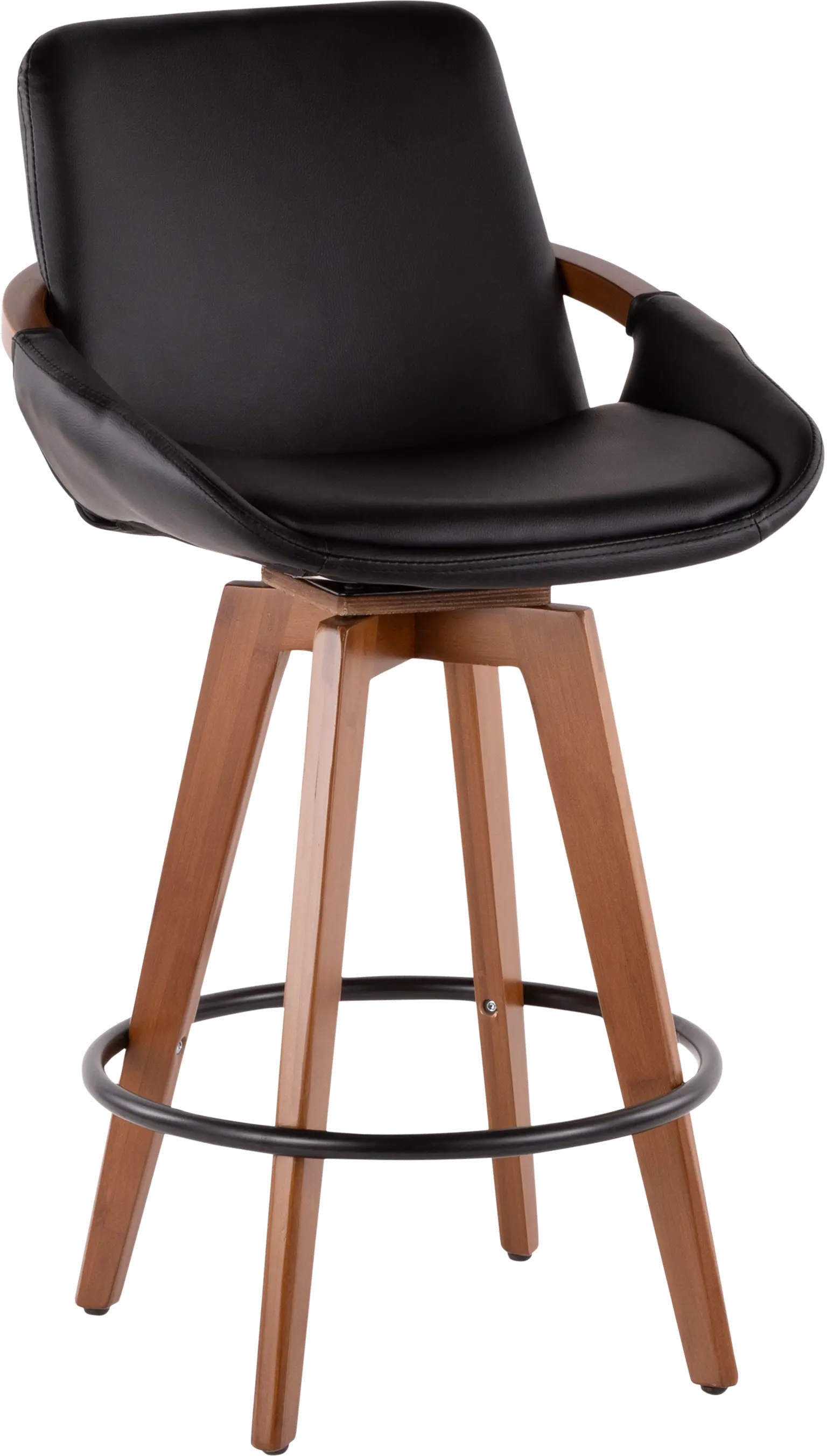 B26-COSMO-WL-BK Mid Century Black and Brown 26 Inch Counter Height Stool - Cosmo-1