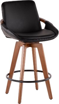 B26-COSMO-WL-BK Mid Century Black and Brown 26 Inch Counter Height Stool - Cosmo