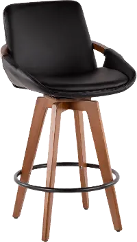 B26-COSMO-WL-BK Mid Century Black and Brown 26 Inch Counter Height Stool - Cosmo