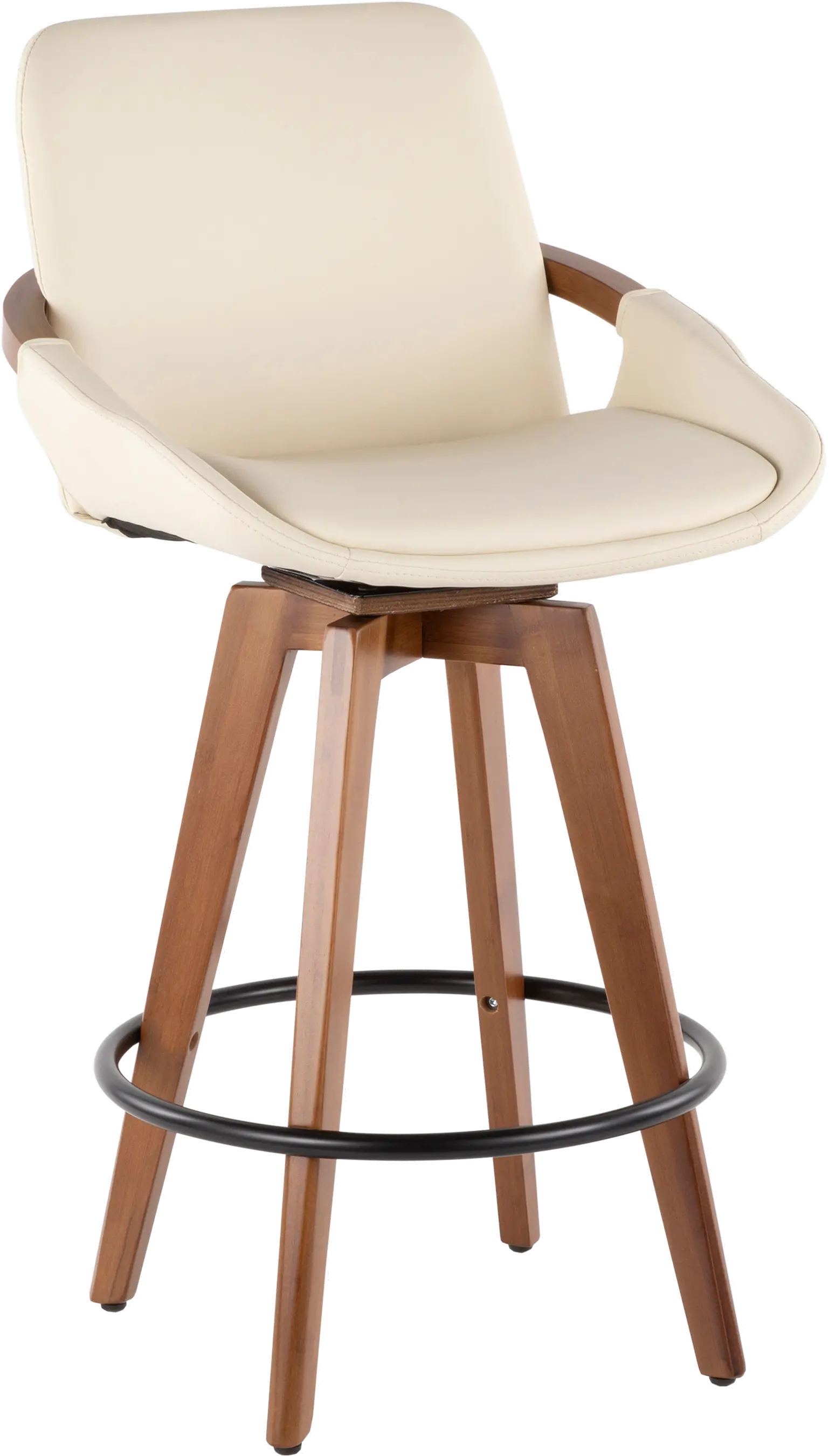 B26-COSMO-WL-CR Mid Century Cream and Brown 26 Inch Counter Height Stool - Cosmo-1