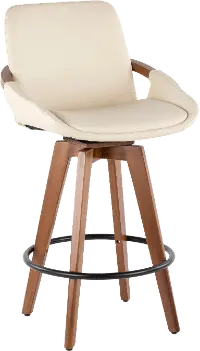 B26-COSMO-WL-CR Mid Century Cream and Brown 26 Inch Counter Height Stool - Cosmo