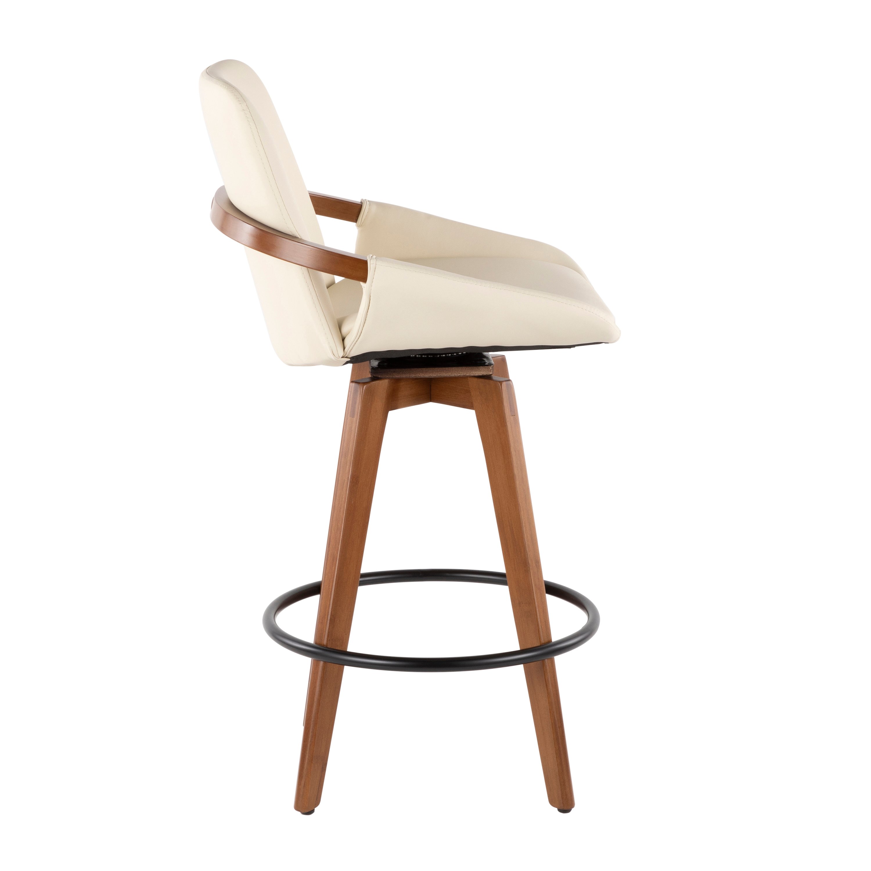 B26-COSMO-WL-CR Mid Century Cream and Brown 26 Inch Counter Height Stool - Cosmo-2