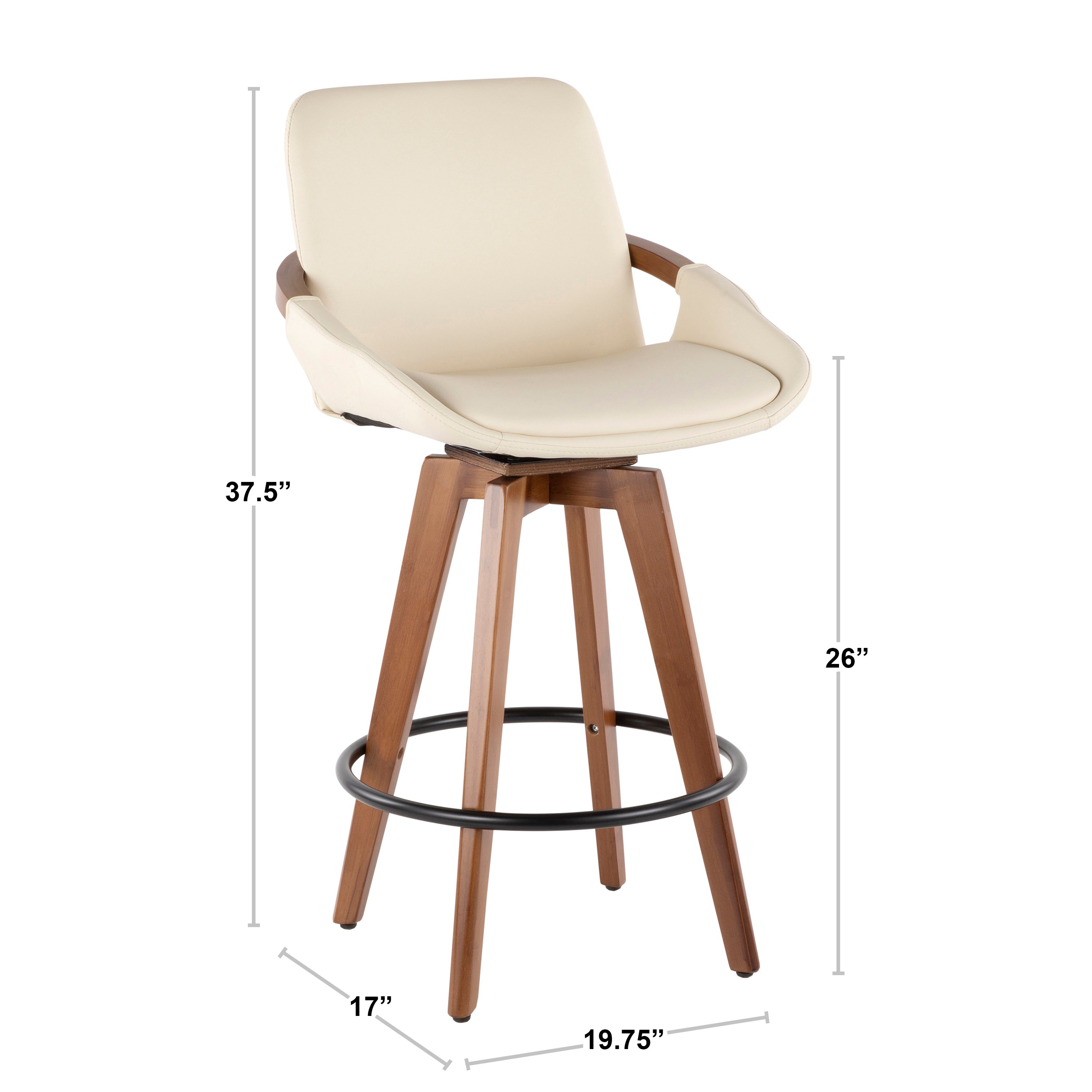 B26-COSMO-WL-CR Mid Century Cream and Brown 26 Inch Counter Height Stool - Cosmo-6