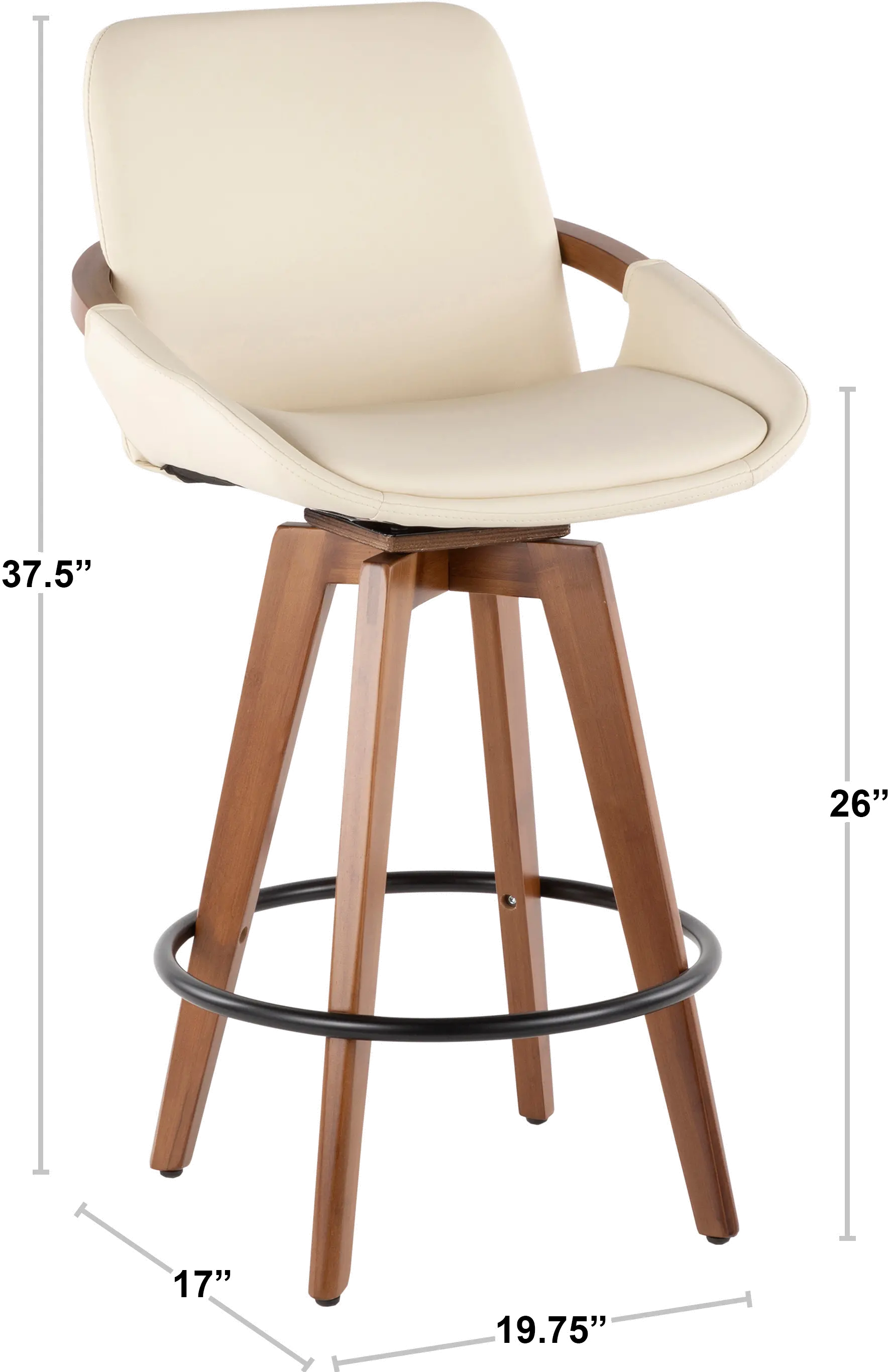 B26-COSMO-WL-CR Mid Century Cream and Brown 26 Inch Counter Height Stool - Cosmo-6
