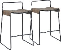 B26-DALI-BKE2 Black and Brown Metal Counter Height Stools (Set of 2) - Dali