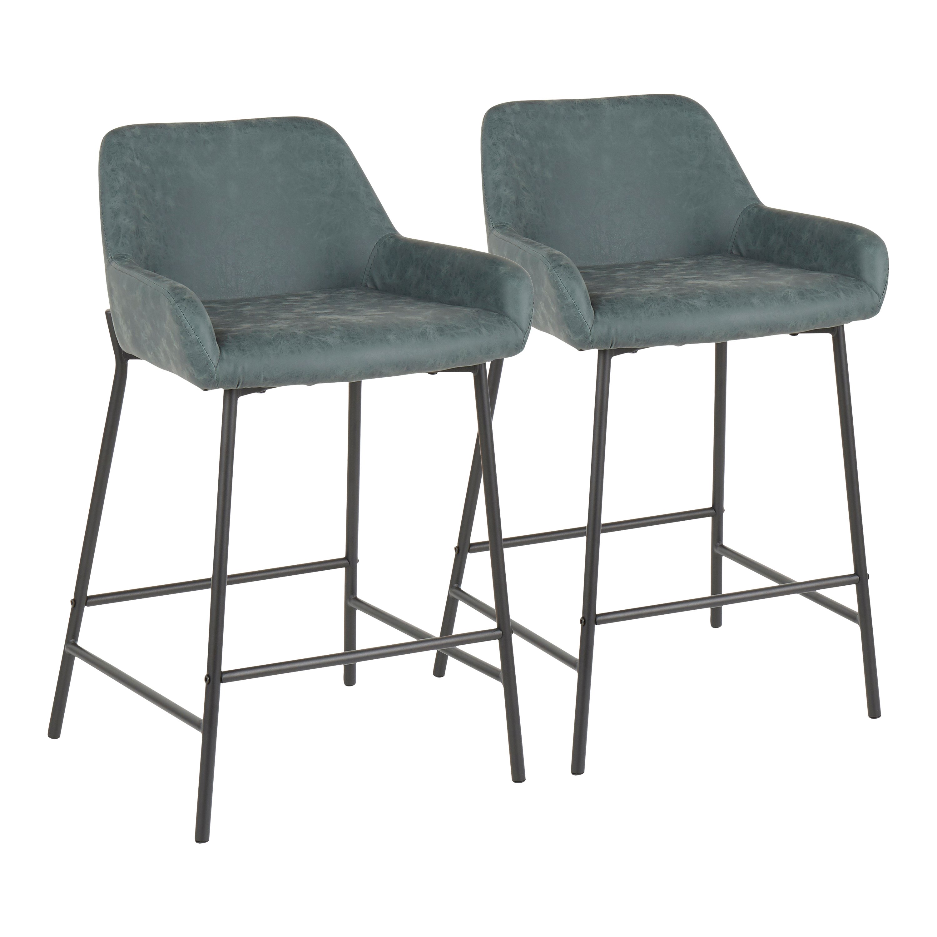 B24-DNLA-BKGN2 Green and Black Faux Leather Counter Height Stool (Set of 2) - Daniella-1