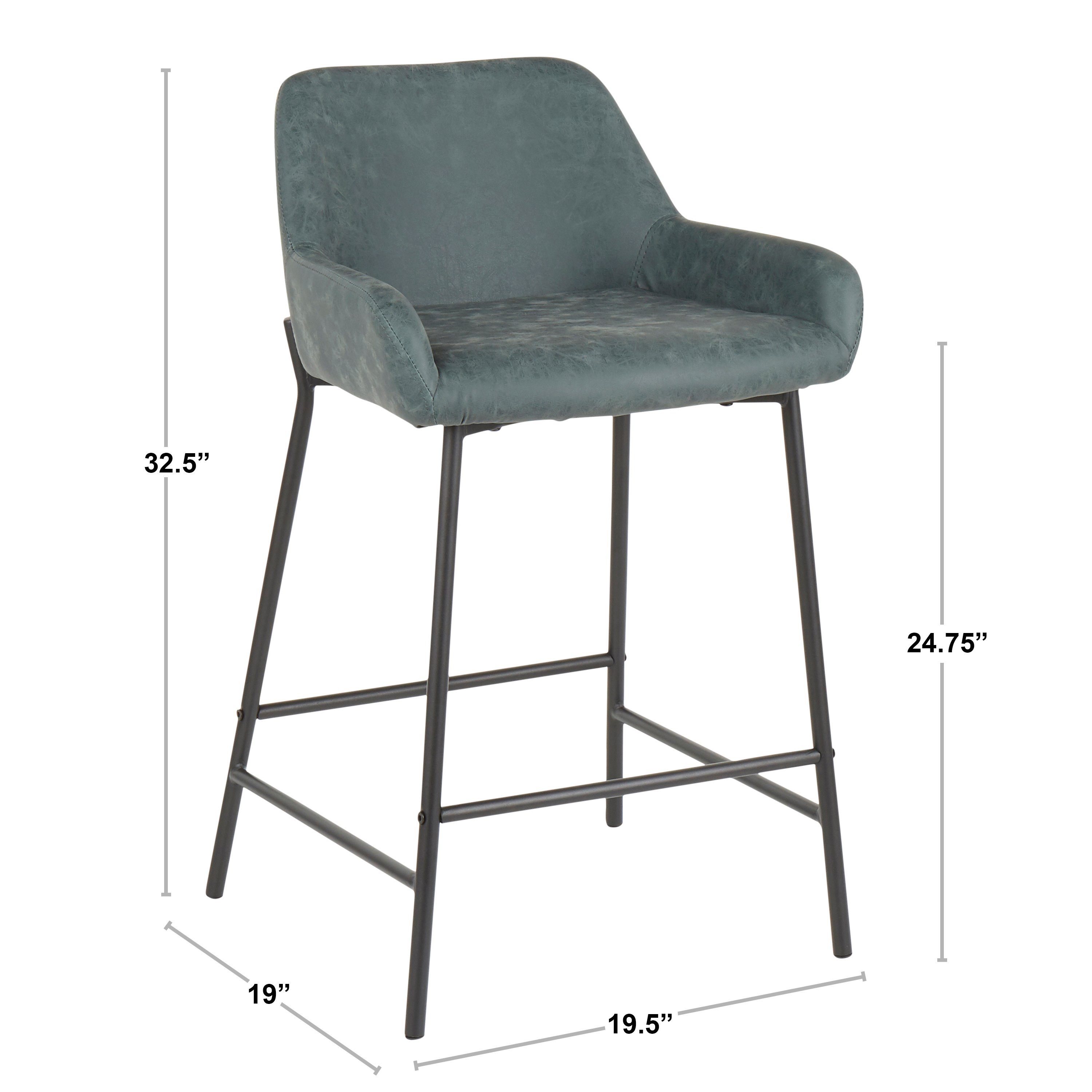 B24-DNLA-BKGN2 Green and Black Faux Leather Counter Height Stool (Set of 2) - Daniella-7