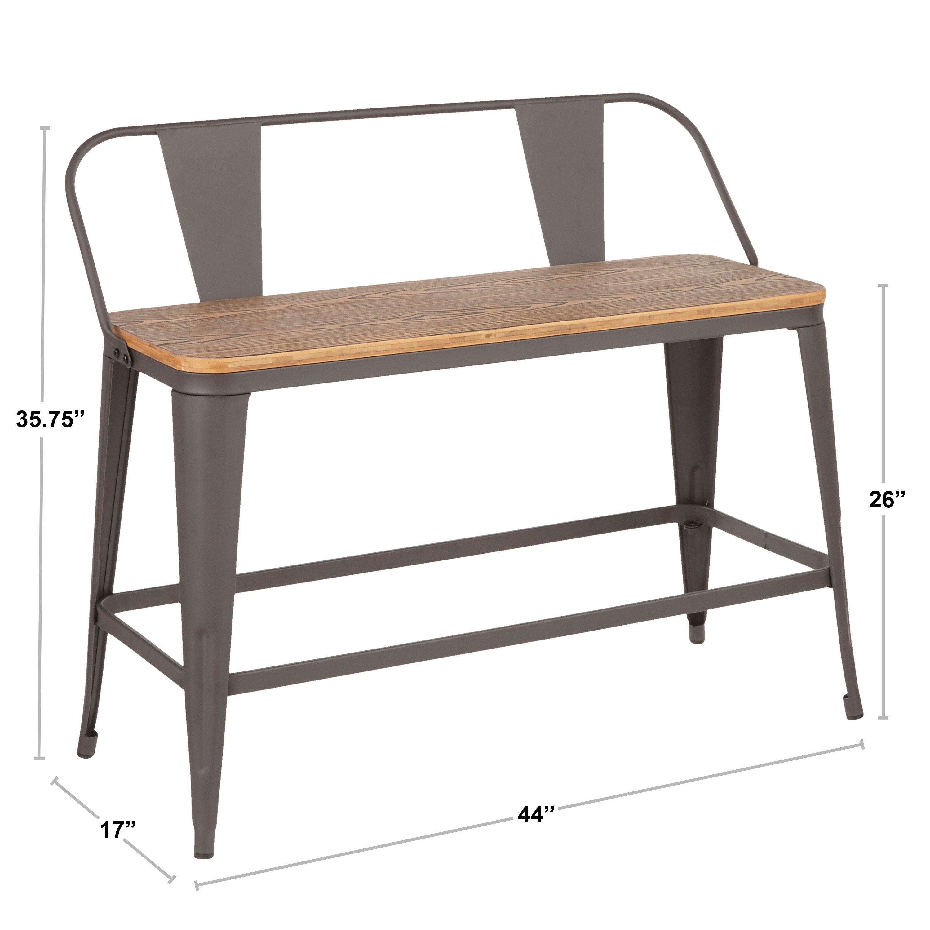 BC26-OR-ANE Farmhouse Antique and Brown Metal Counter Height Bench - Oregon-7