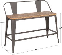 BC26-OR-GY Farmhouse Gray and Natural Metal Counter Height Bench - Oregon-7