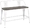 BC26-OR-VWE Farmhouse White and Brown Metal Counter Height Bench - Oregon