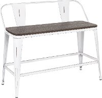BC26-OR-VWE Farmhouse White and Brown Metal Counter Height Bench - Oregon