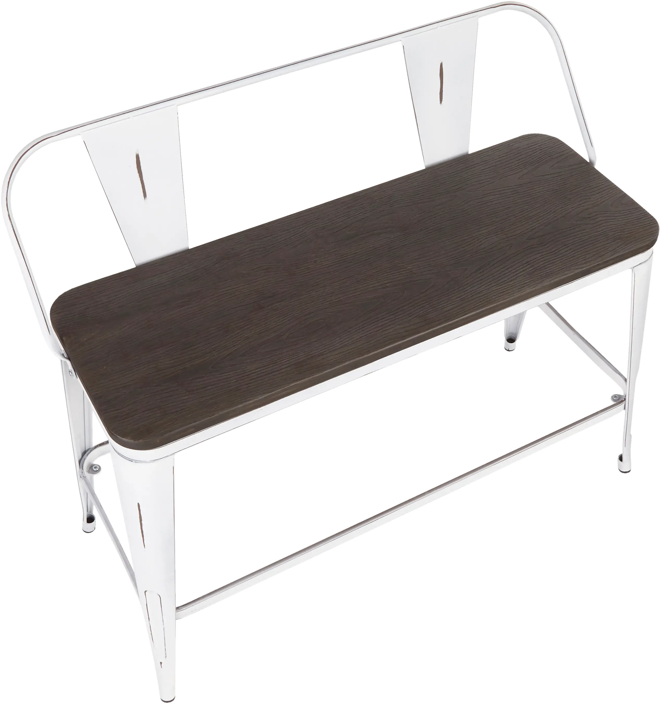 BC26-OR-VWE Farmhouse White and Brown Metal Counter Height Bench - Oregon-5