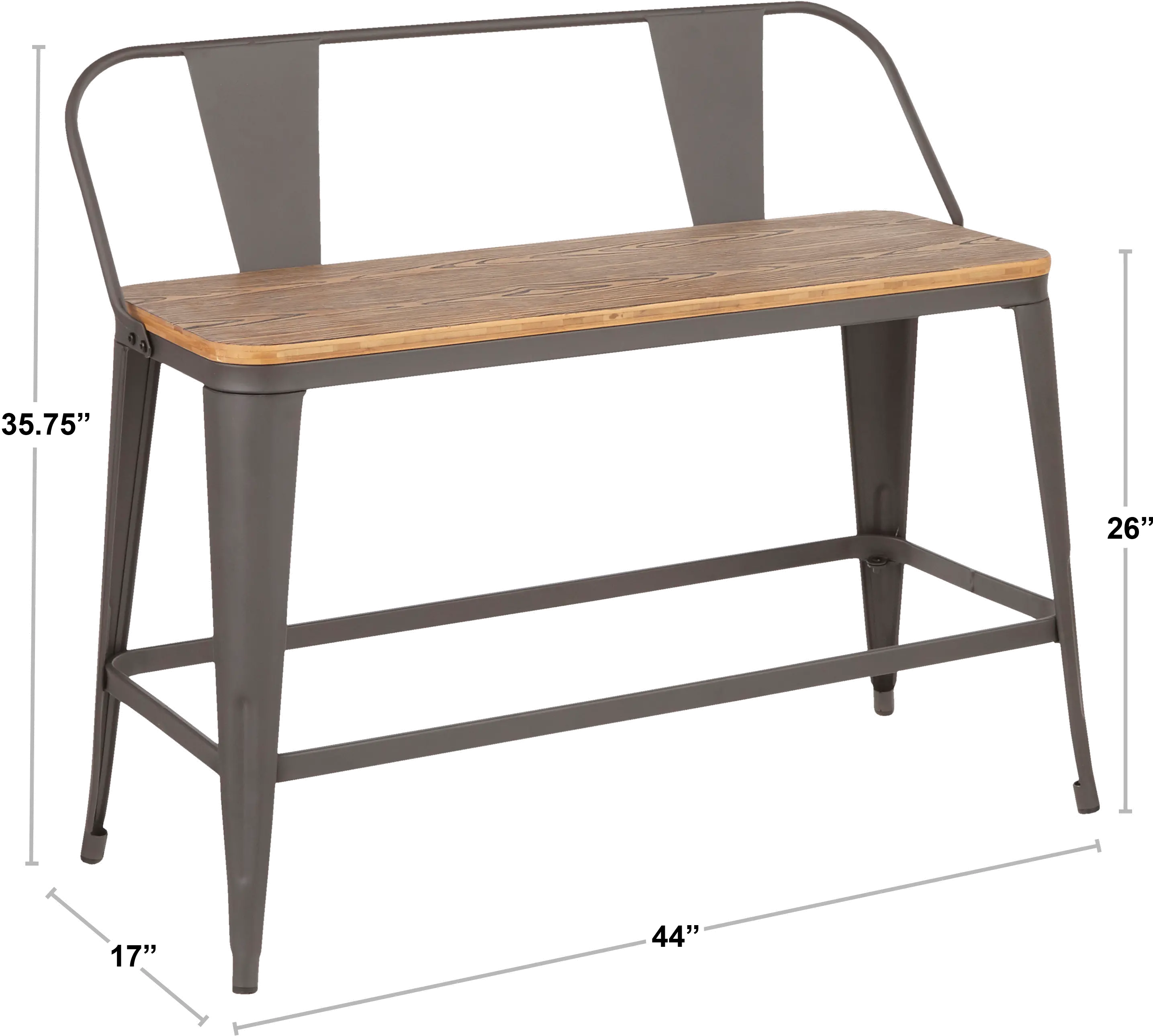 BC26-OR-VWE Farmhouse White and Brown Metal Counter Height Bench - Oregon-7