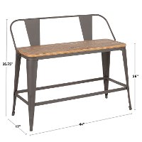 BC26-OR-VWE Farmhouse White and Brown Metal Counter Height Bench - Oregon-7