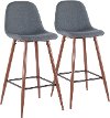 BS-PEB-WL-BU2 Mid Century Modern Blue and Brown Bar Stool (Set of 2) - Pebble