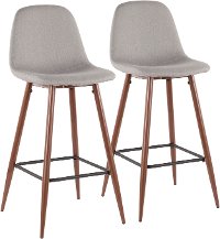 BS-PEB-WL-LGY2 Mid Century Modern Light Gray and Brown Bar Stool (Set of 2) - Pebble