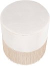 OT-FRINGE-VCR Contemporary Cream Velvet Ottoman with Fringe Detailing