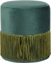 OT-FRINGE-VGN Contemporary Emerald Green Velvet Ottoman with Fringe Detailing