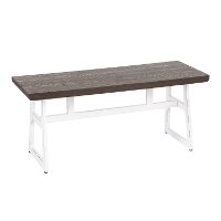 BC-GEO-VWE White Metal and Espresso Wood-Pressed Grain Bamboo Bench - Geo