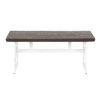 BC-GEO-VWE White Metal and Espresso Wood-Pressed Grain Bamboo Bench - Geo-3