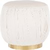 OT-RUCHED-AUVCR Ruched Contemporary Cream Velvet Ottoman with Gold Metal