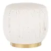 OT-RUCHED-AUVCR Ruched Contemporary Cream Velvet Ottoman with Gold Metal