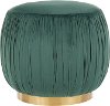 OT-RUCHED-AUVGN Ruched Contemporary Green Velvet Ottoman with Gold Metal
