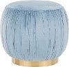 OT-RUCHED-AUVLBU Ruched Contemporary Blue Velvet Ottoman with Gold Metal
