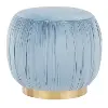 OT-RUCHED-AUVLBU Ruched Contemporary Blue Velvet Ottoman with Gold Metal