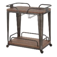 BTC-OR-AN-E Industrial Antique Metal and Espresso Wood-Pressed Grain Bamboo Bar Cart