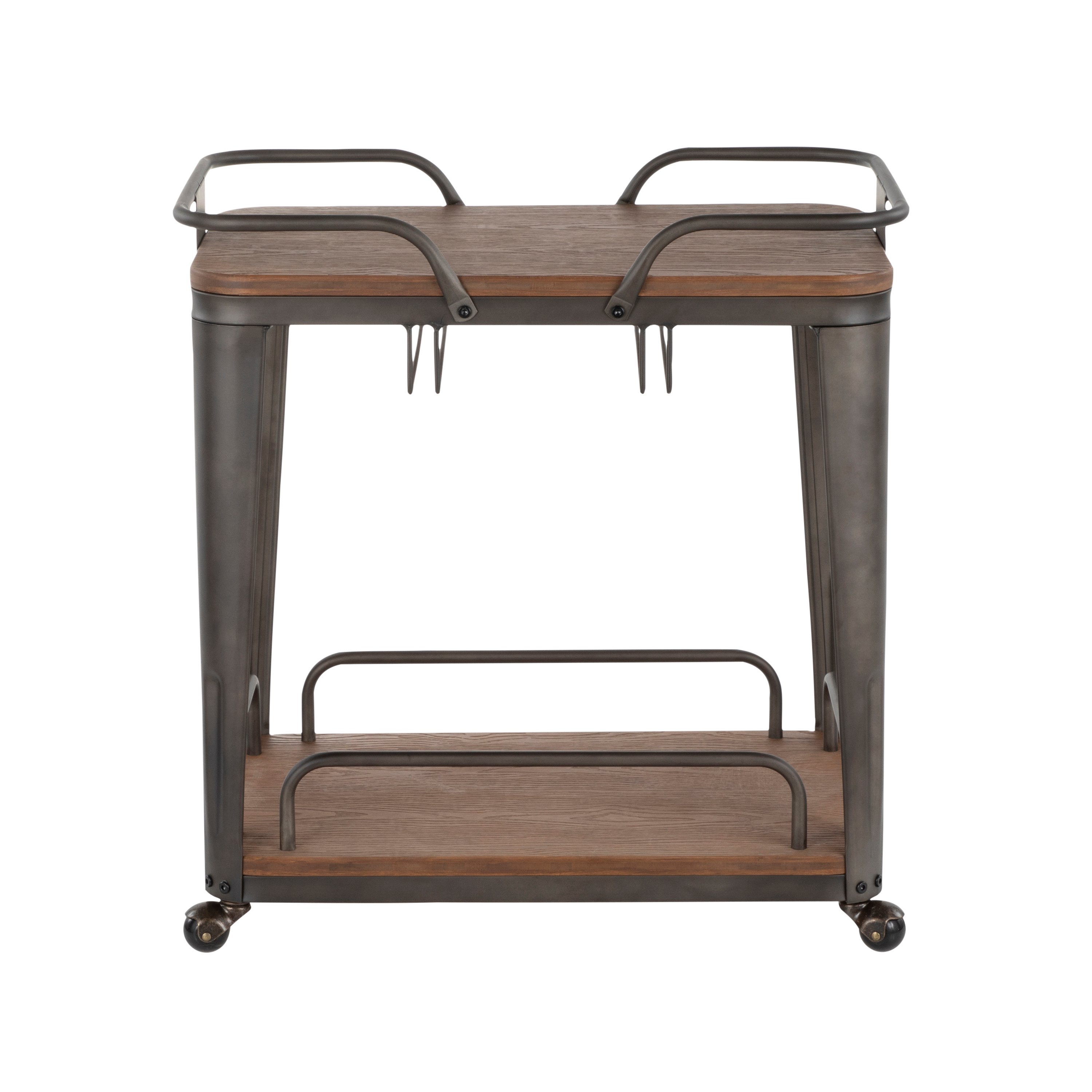 BTC-OR-AN-E Industrial Antique Metal and Espresso Wood-Pressed Grain Bamboo Bar Cart-2