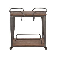 BTC-OR-AN-E Industrial Antique Metal and Espresso Wood-Pressed Grain Bamboo Bar Cart-2