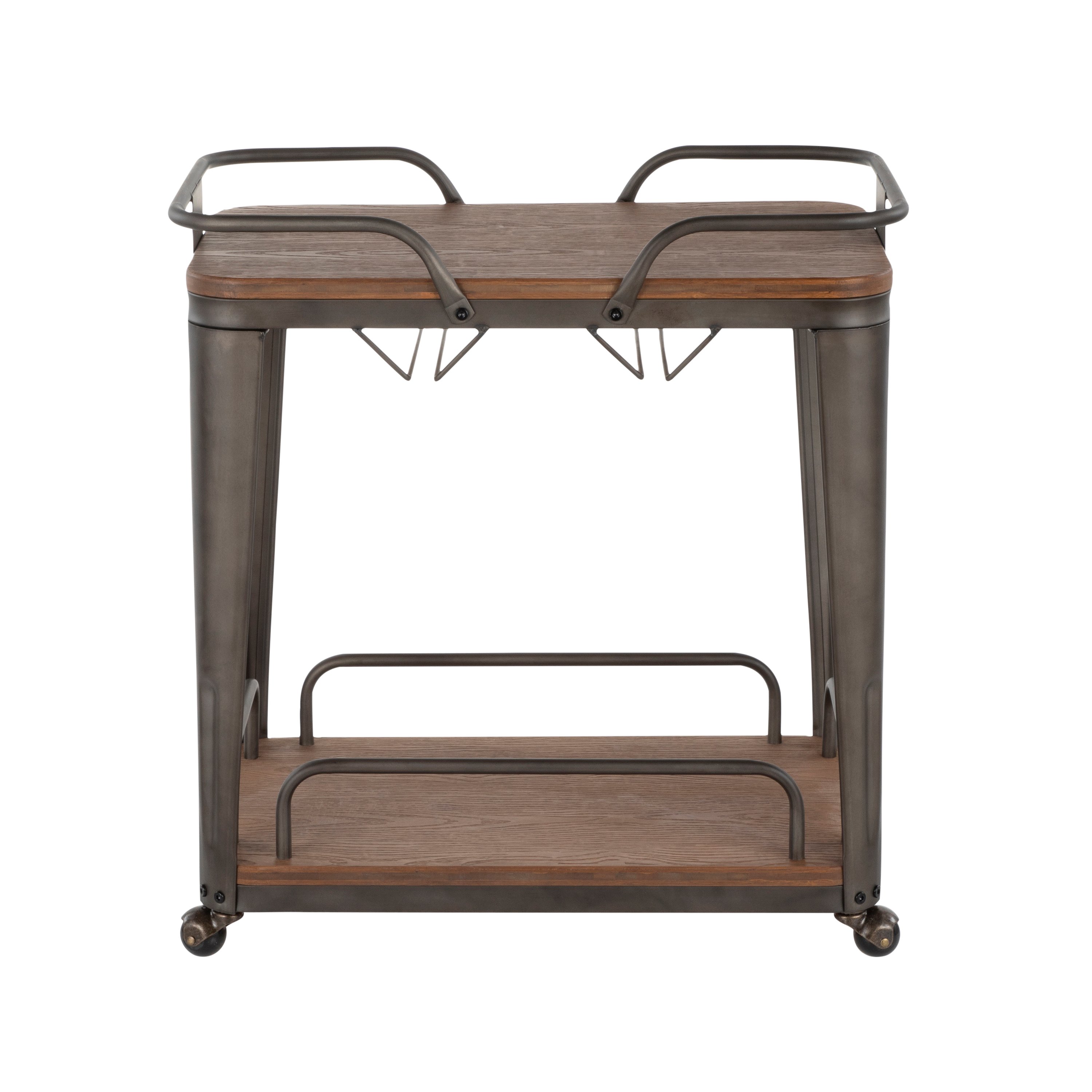 BTC-OR-AN-E Industrial Antique Metal and Espresso Wood-Pressed Grain Bamboo Bar Cart-3