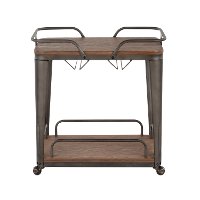 BTC-OR-AN-E Industrial Antique Metal and Espresso Wood-Pressed Grain Bamboo Bar Cart-3