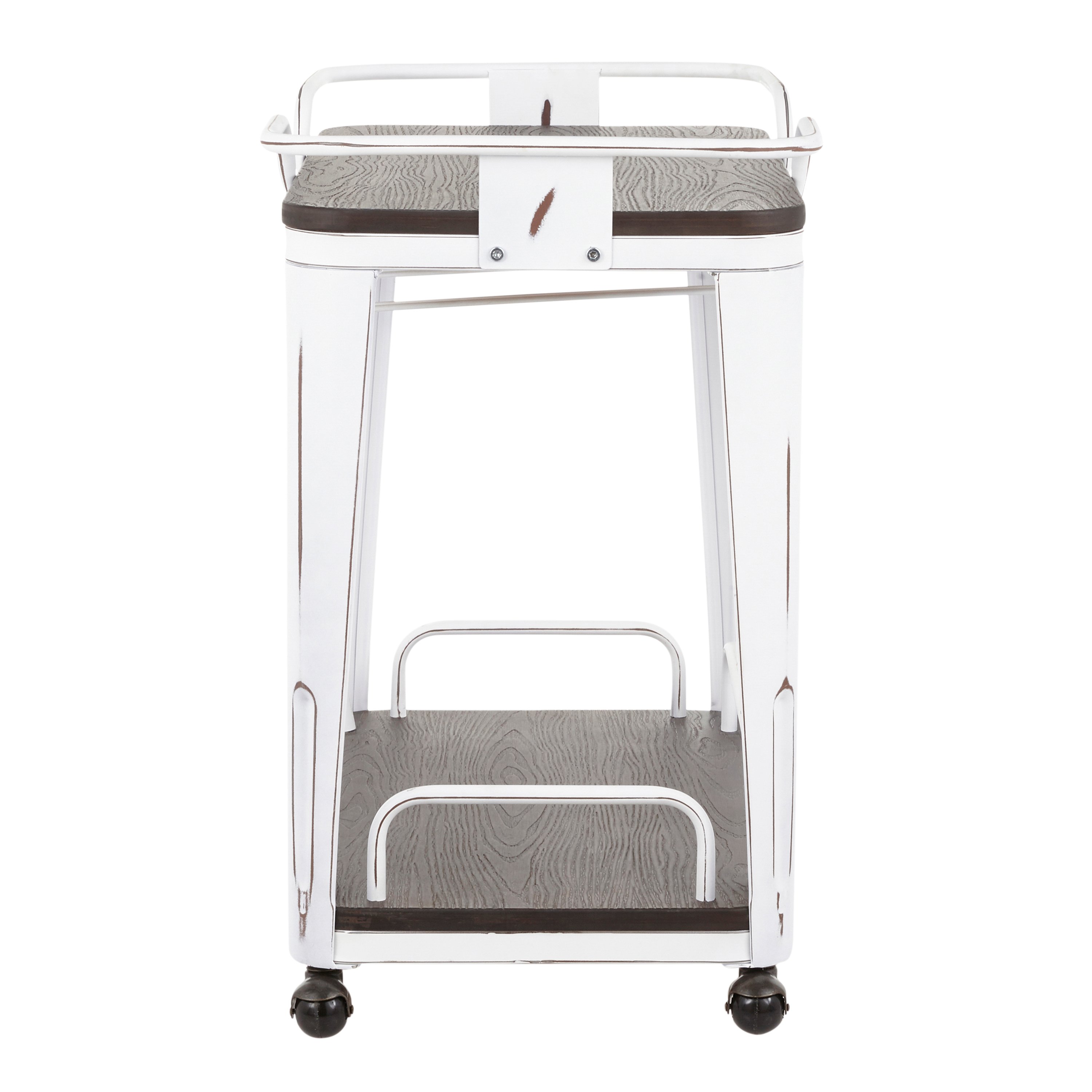BTC-OR-VWE Industrial White Metal and Espresso Wood Pressed Grain Bamboo Bar Cart - Oregon-2
