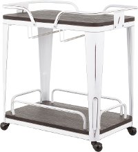 BTC-OR-VWE Industrial White Metal and Espresso Wood Pressed Grain Bamboo Bar Cart - Oregon-3