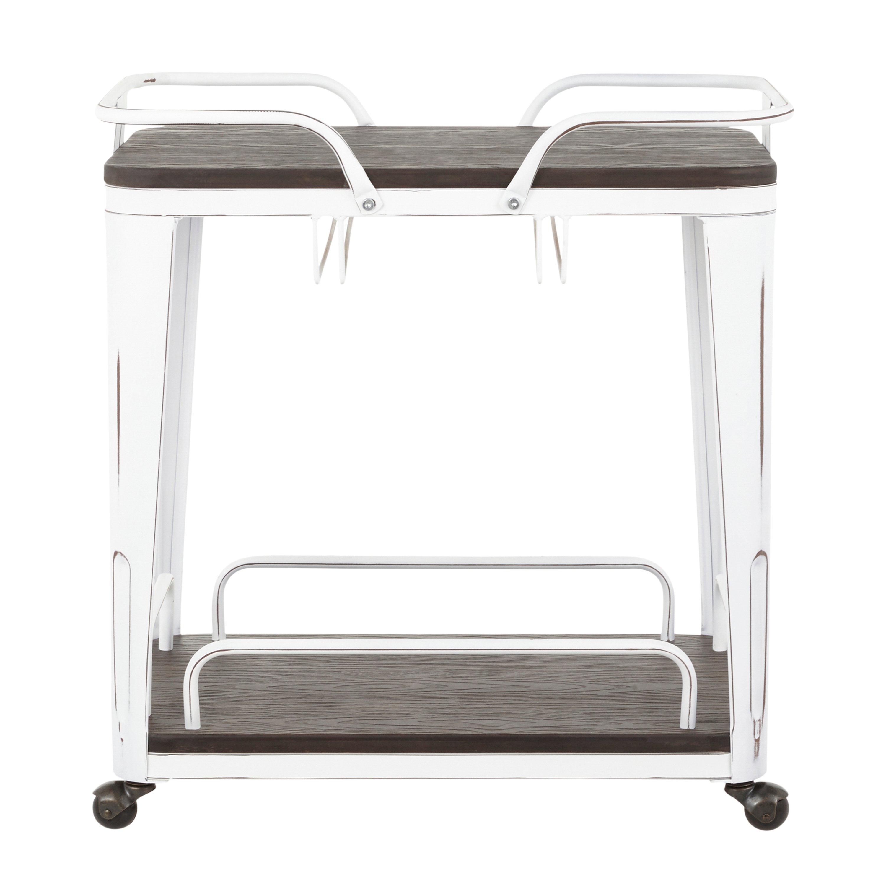 BTC-OR-VWE Industrial White Metal and Espresso Wood Pressed Grain Bamboo Bar Cart - Oregon-4