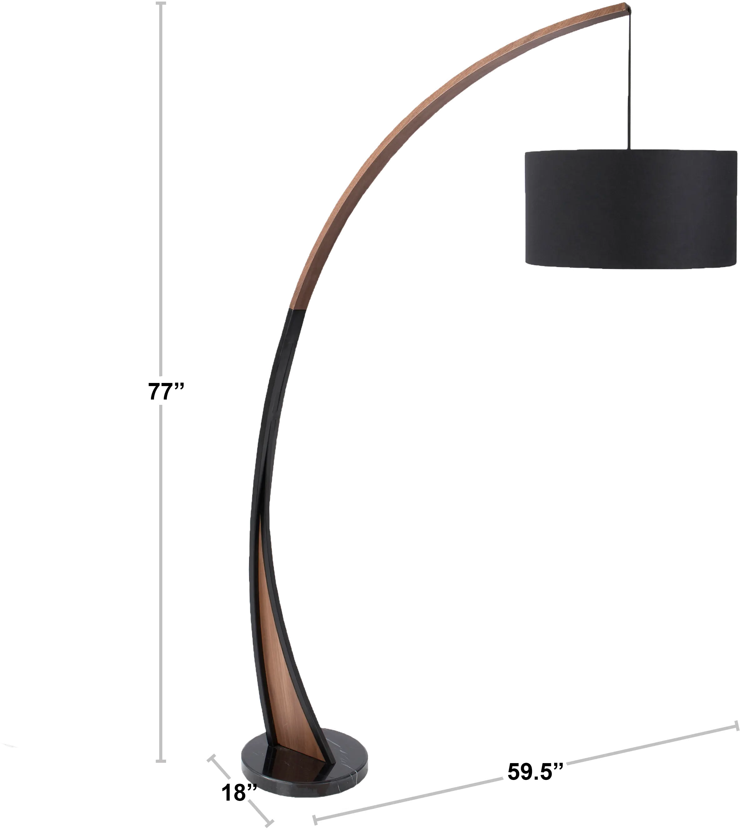 LS-NOAHFL-WL-BK Mid Century Modern Walnut Wood Floor Lamp with Marble Base - Noah-6