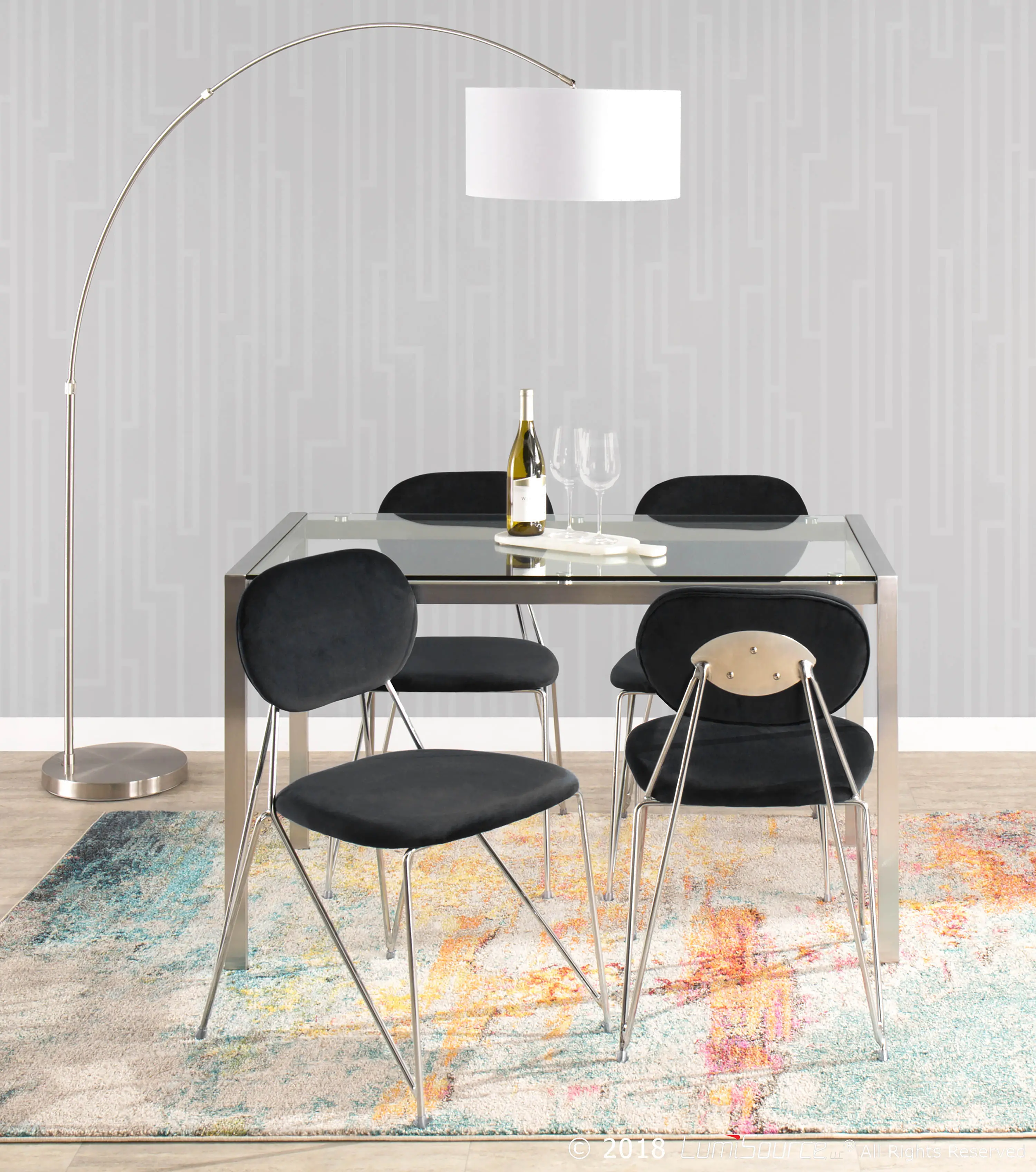 LS-L-SALFLR-W Satin Nickel Contemporary Floor Lamp with White Shade - Salon-3