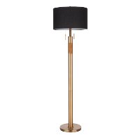 LS-TROPHFL-ABBK Antique Brass Industrial Floor Lamp with Black Shade - Trophy