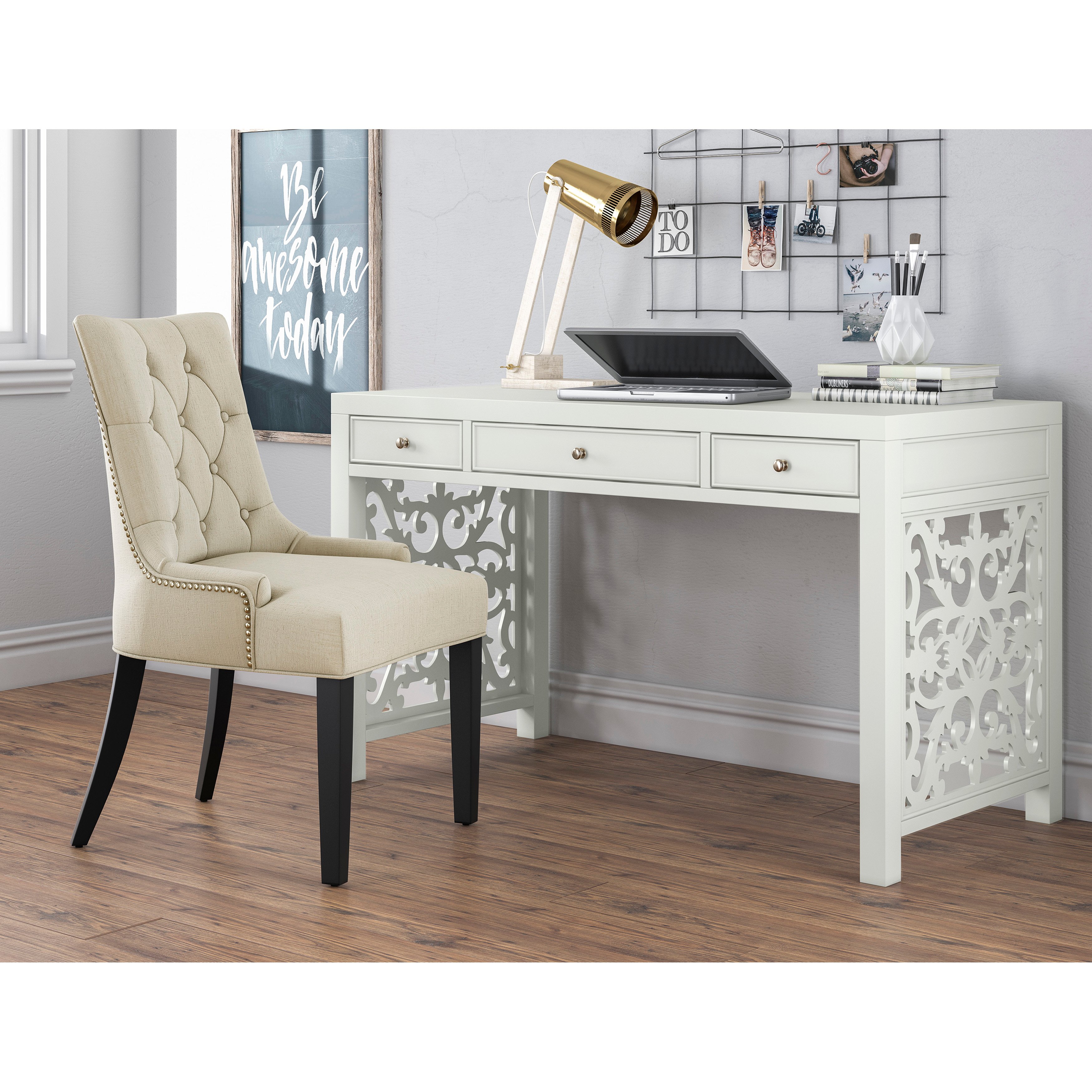 Modern Eclectic Cream and Black Upholstered Dining Room Chair-2
